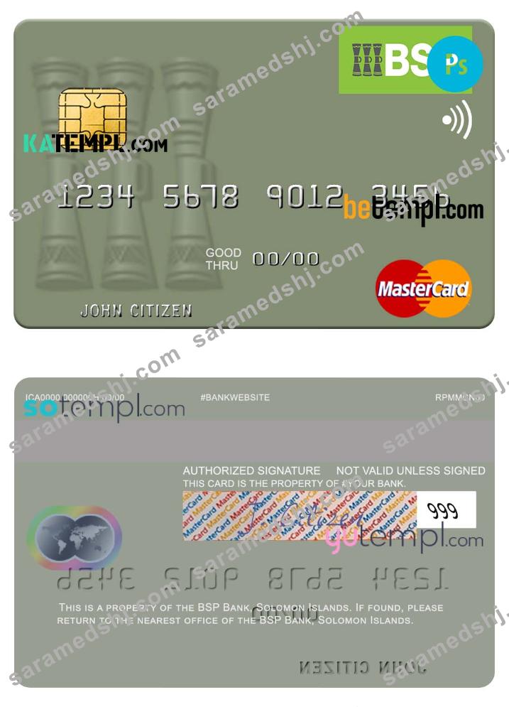 Solomon Islands BSP Bank mastercard credit card template in PSD format